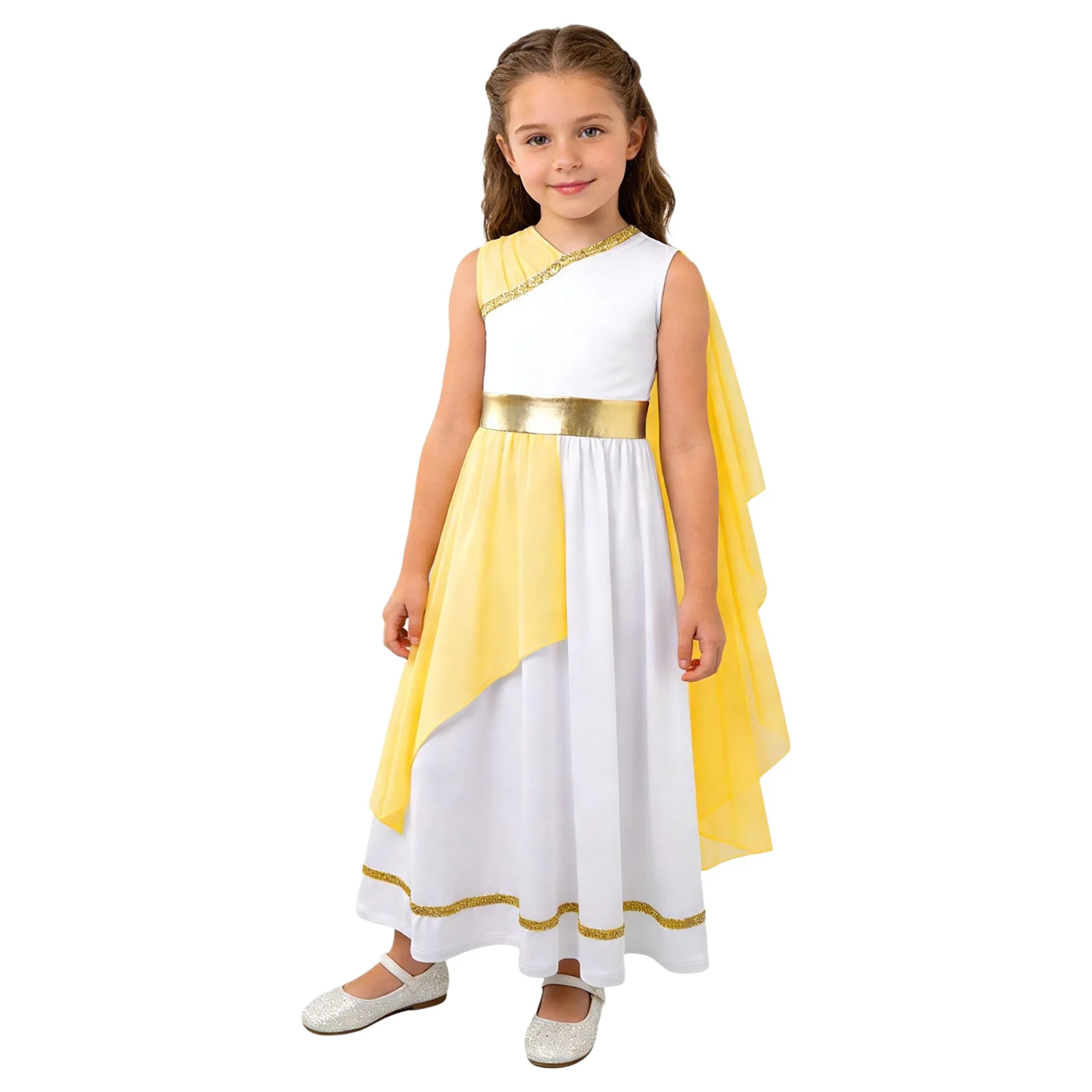 

Girls Roman God Costume Elegant Athena Role Play Dress Costume Sleeveless Worship Praise Robe Halloween Cosplay Themed Party