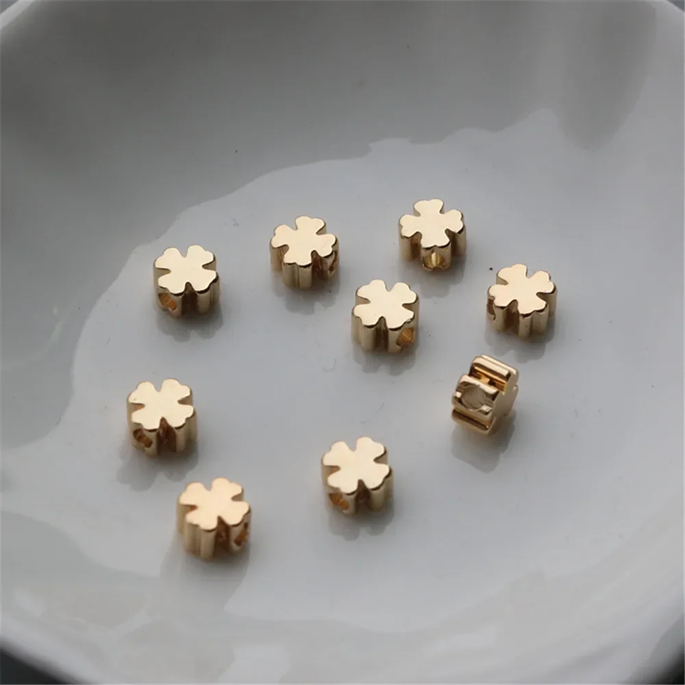 10pcs/lot 14K Gold Color Plated Cruciferous clover 5mm color preserving accessories DIY jewelry bracelet necklace manual