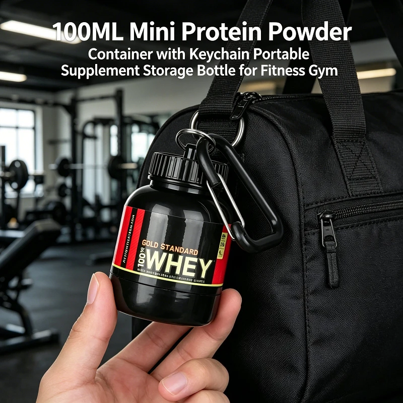 100ML Portable Protein Powder Container Mini Leakproof Storage Bottle With Keychain Fitness Gym Sports Supplement Box