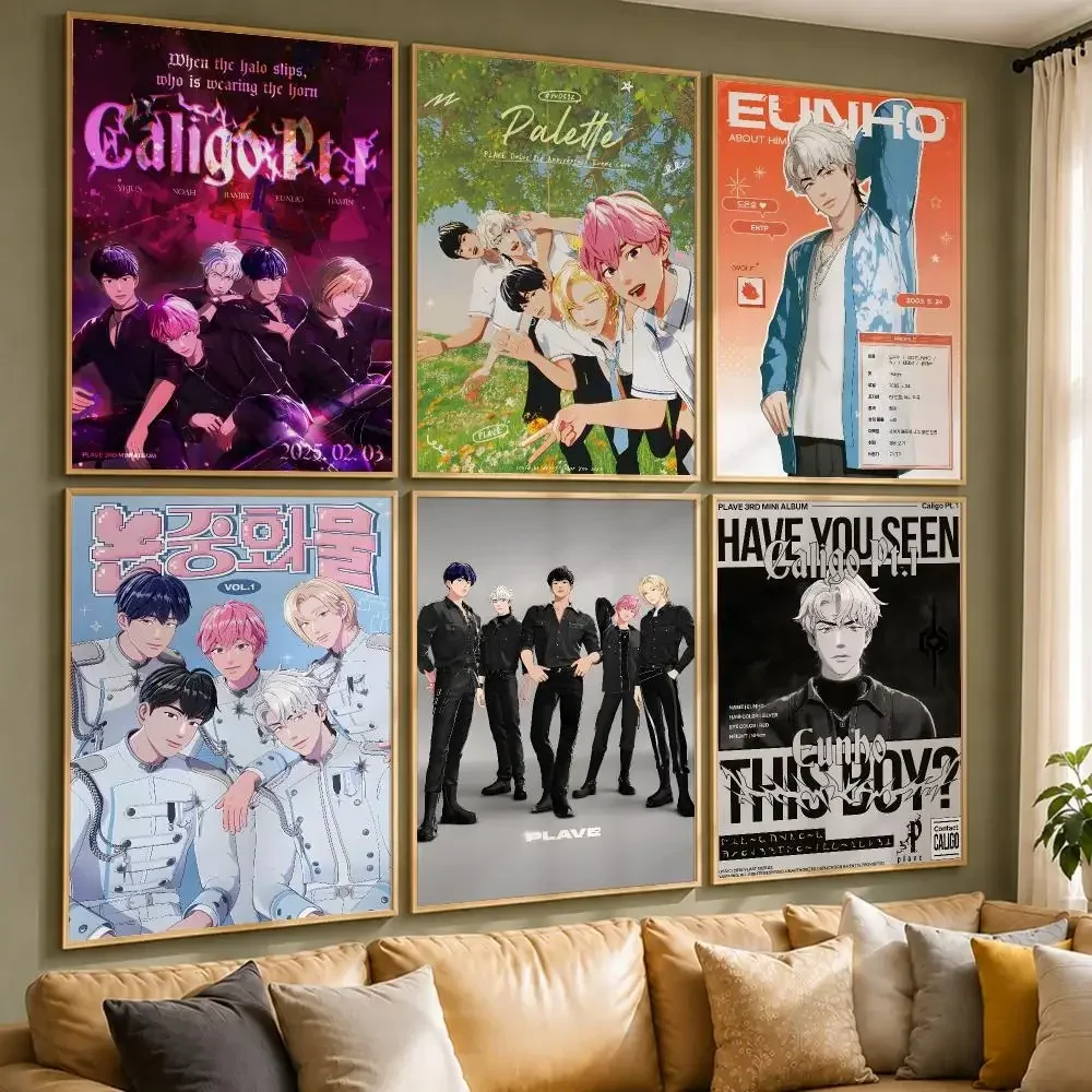 Futuristic K-Pop PLAVE Poster Vintage Retro Anime Poster Stickers Peel and Stick Wall Art Home Decor