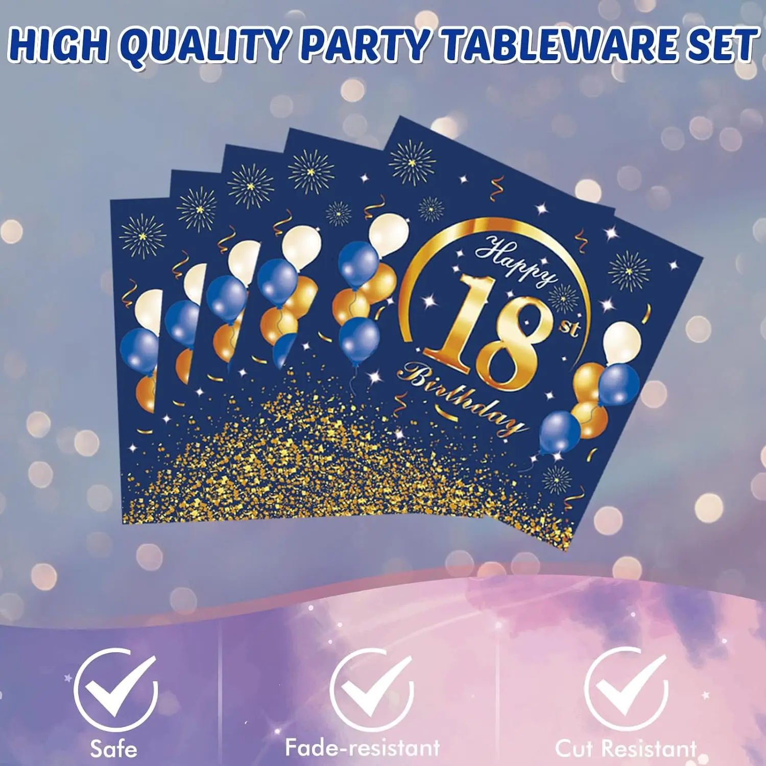 Disposable Tableware Decorations for Boys, Blue Happy Supplies, Tablecloth, Plates, Napkins, Cups, 18th Birth, 30th, 80th, 90th