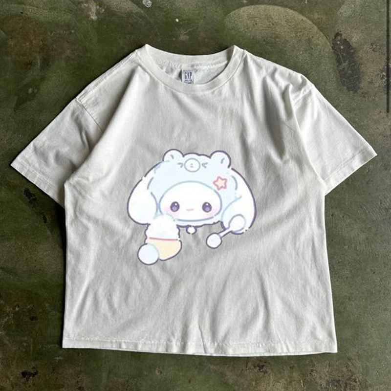 Summer New Casual Tshirt Sanrio Cinnamoroll T-shirt Kawaii Anime Cartoon Clothes Y2k Tee Shirt Cute Girl  Tops