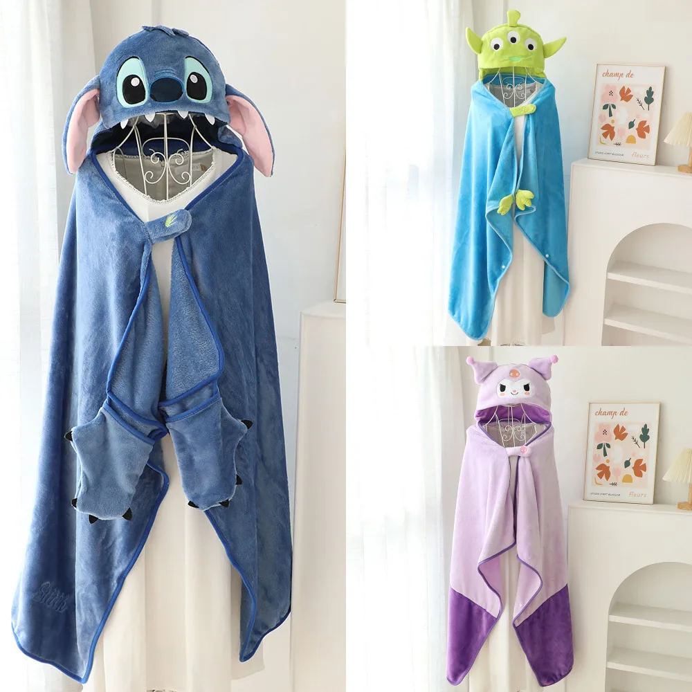 

Милый плащ с капюшоном и милым рисунком Miniso, одеяло на плечо, студенческое утолщенное теплое плащ для сна, офисное одеяло с кондиционером