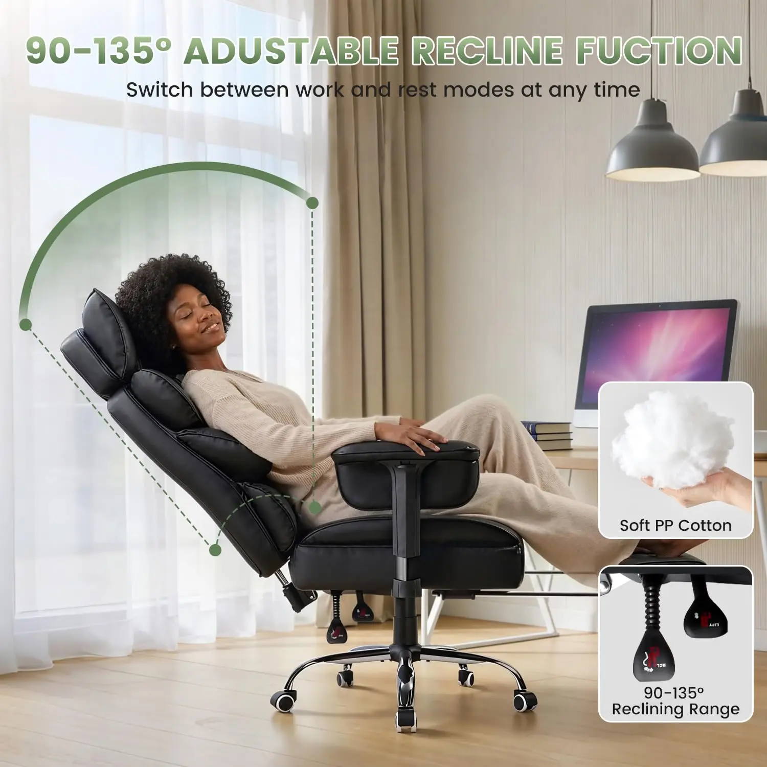 High Back Executive Office Chair with Footrest, 135° Recline, Air Lumbar Support, Adjustable Armrest, 400LBS, Customized
