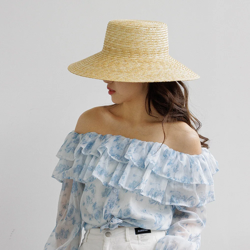 

Summer new fashion leisure straw flat top large eaves basin hat outdoor beach travel sun protection hat