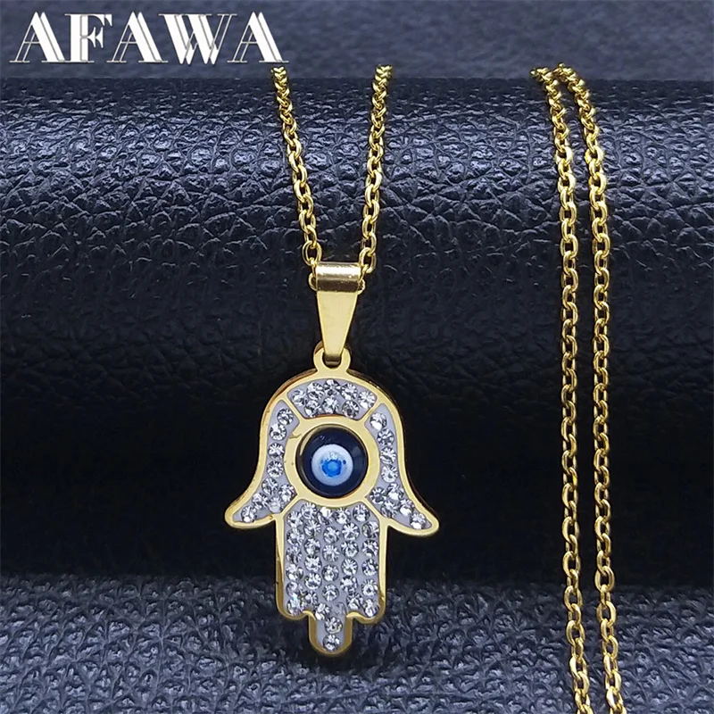 Greek Eye Fatima Hand Necklace for Women Men Stainless Steel Turkish Evil Blue Eye Protection Chain Islamic Jewelry  N8041S01