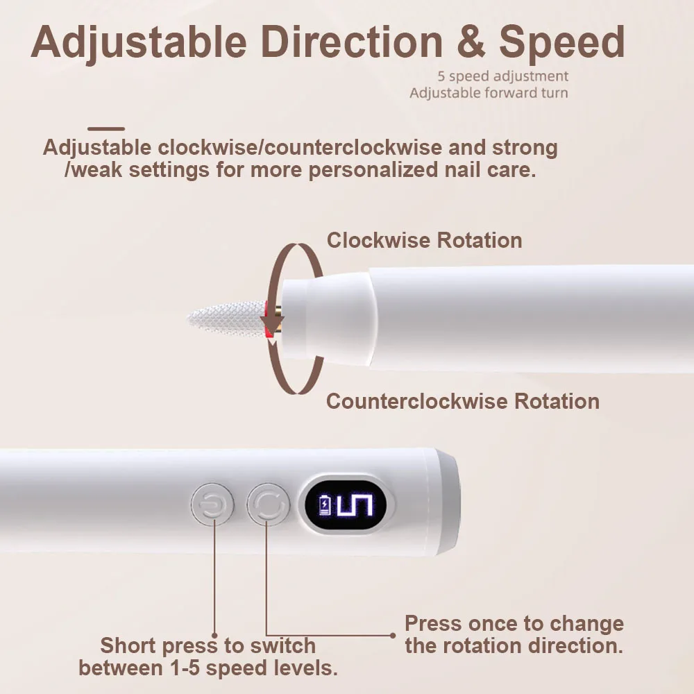 Máquina elétrica portátil da broca do prego, recarregável, pedicure, manicure, limas profissionais do prego, polidor de prego, 20000rpm