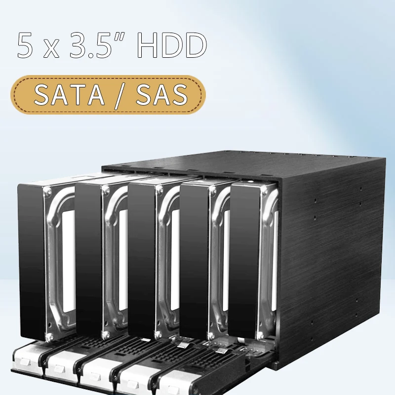 5Bay 3.5Inch Aluminum SATA SAS Hot Swap Backplane Hdd Mobile Rack Enclosure for 5.25 Drive Bays