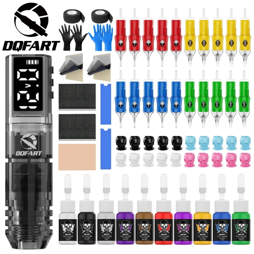 DQFART P1 LED Digital Display Electric Wireless Tattoo Machine Set 12V 6Colors 1600mAh Accessories Body Art Creative Designs