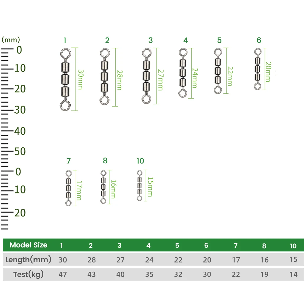 DNDYUJU 10/20 Stück Angelwirbel, Spinnlager, rollend, hochfest, sicher, Schnellverbindung, dreifach, leicht, Edelstahl – Detail 4