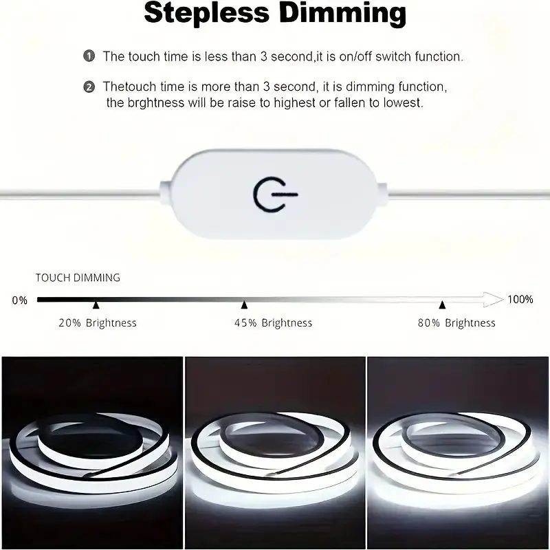 USB 5V LED Strip Light COB Touch Dimmer Control Lamp High Density RA90 Flexible Tape Lights 320Leds/m For Home Cabinet Decor
