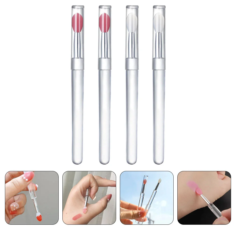 4 Uds. Pincel de labios de silicona con tapa Mini pinceles maquillaje sombras de ojos herramientas máscara cucharas Gel de sílice uso suministros de lápiz labial