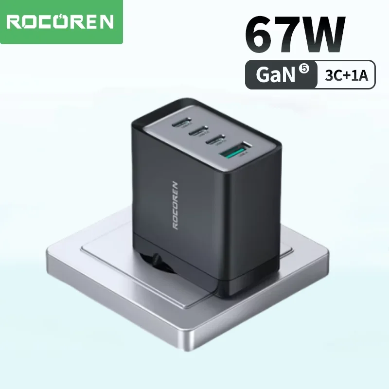 

Rocoren 67W GaN Зарядное устройство PD QC Quick Charge 4.0 3.0 USB Type C Портативное быстрое зарядное устройство для iPhone 16 Pro Xiaomi mi 14 Poco