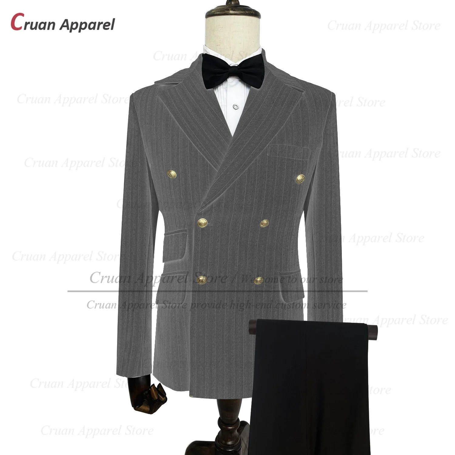 Luxury Strips Suits for Men Fashion Men‘s Blazer Pants 2 Piece Tailor-made New Designs Wedding Business Double Breasted Tuxedo