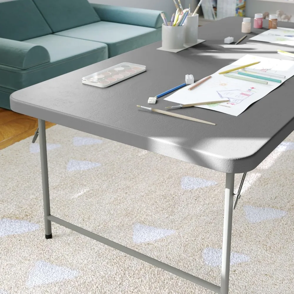 طاولة أنشطة للأطفال شديدة التحمل للفصول الدراسية والمنزل، طاولة بلاستيكية مستطيلة قابلة للطي باللون الرمادي الجرانيت، مقاعد 6 أطفال #5