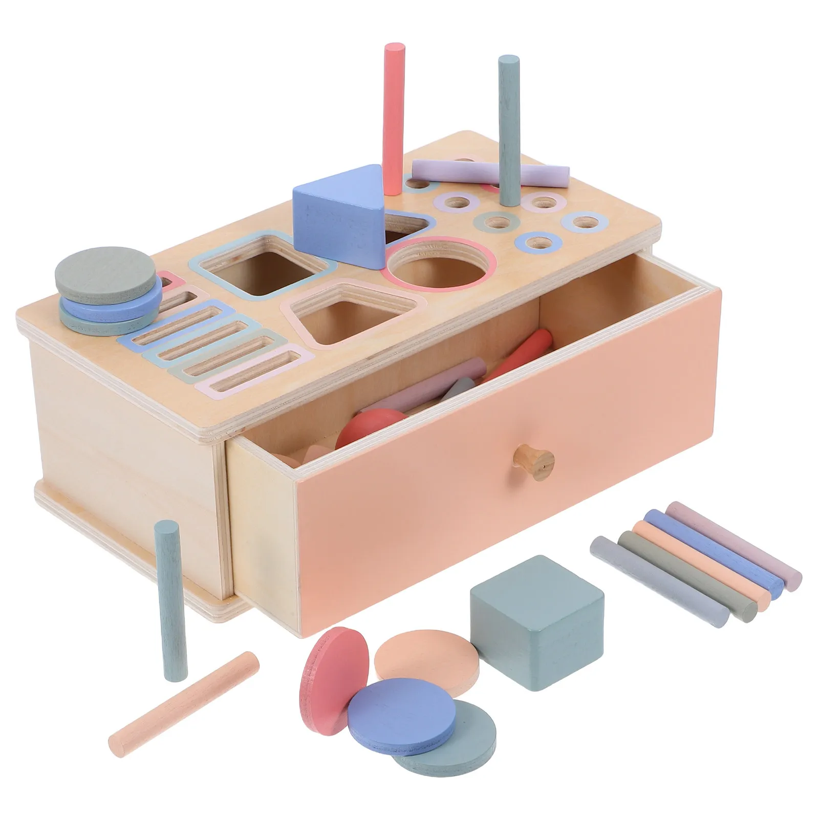 

1Set Montessori Sorting Stacking Wood Shape Color Educational Baby Learning Sensory Matching Game Early Childhood