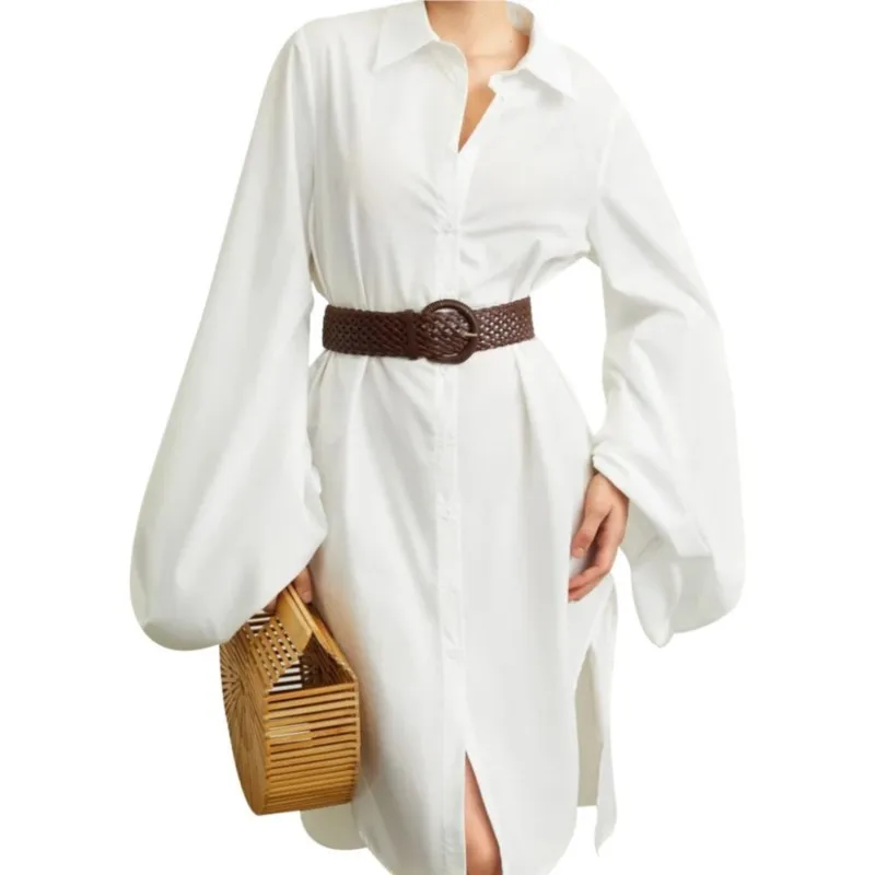 Moda damska Jesień Zima 2025 Luźna Dopasowana Krótka Koszula z Długim Rękawem Sukienka z Rozcięciem Seksowna Elegancka Nieregularna Damska Odzież Vestidos