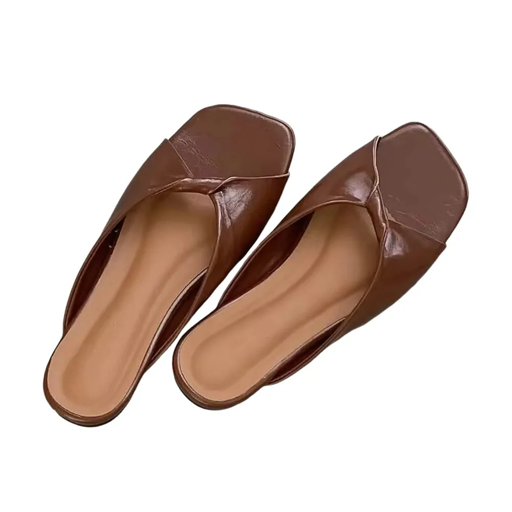 

NEW Round Toe Flat Slippers Flat Heel French Style Open Toe Sandals Flip Flops Women
