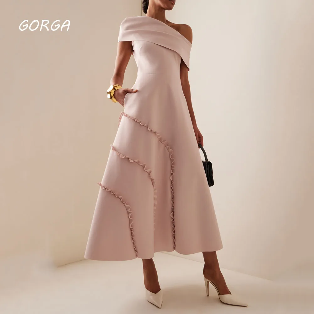 GORGA Off the Shoulder A-LINE 2024 Slim Backless Long Crepe Ocassion Gown Floor-Length Evening Dress فستان سهرة نسائي