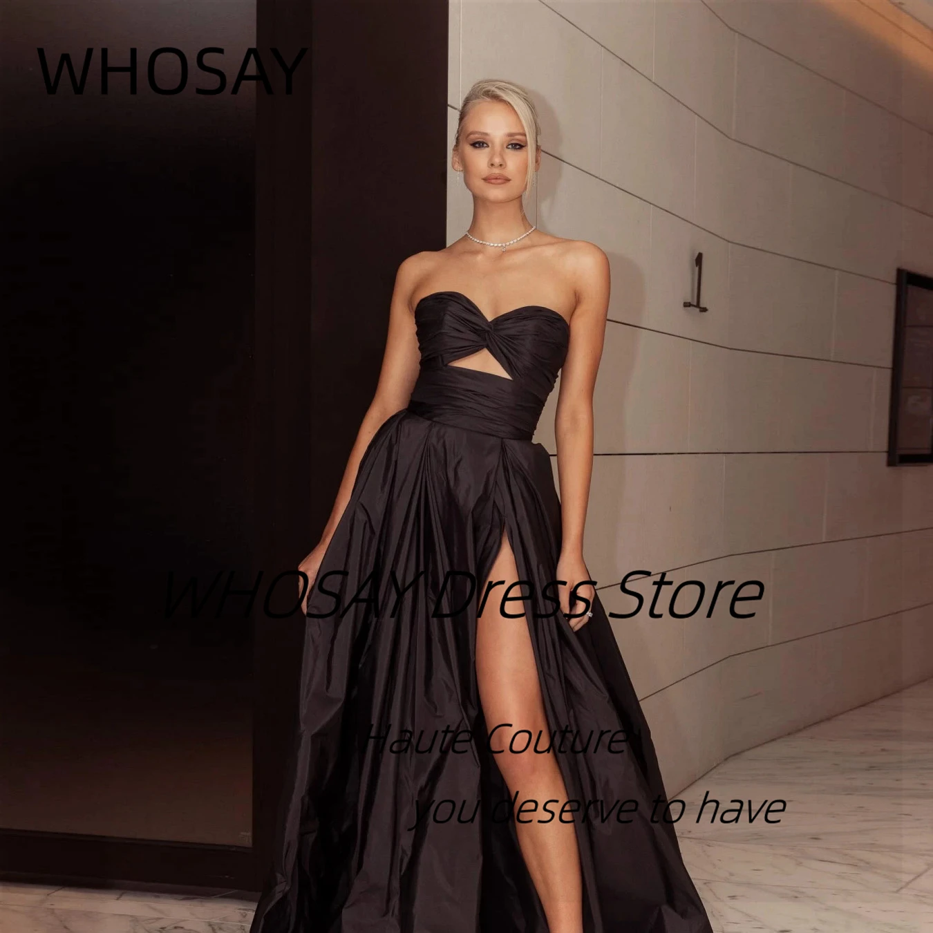 WHOSAY Sexy Sweetheart Prom Dresses Backless Long Side Slit Cocktail Party Evening Dress A Line Special Occasion Girls Wear