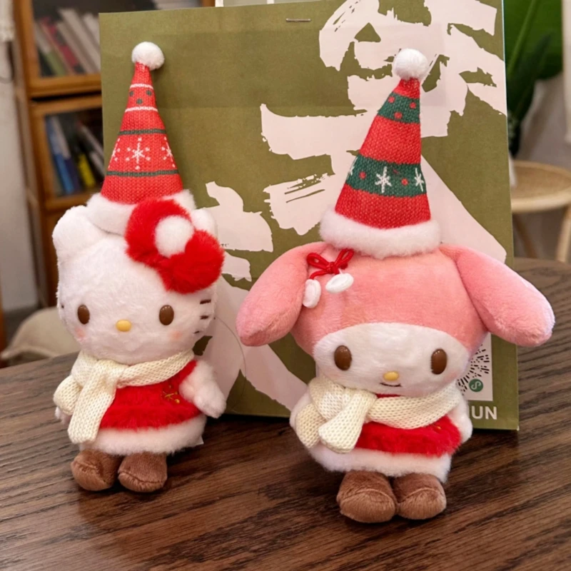 New Sanrio My Melody Plush Doll Keychain Christmas Series Hello Kitty Stuffed Keyring Kawaii Melody Backpack Pendant Sweet Gifts