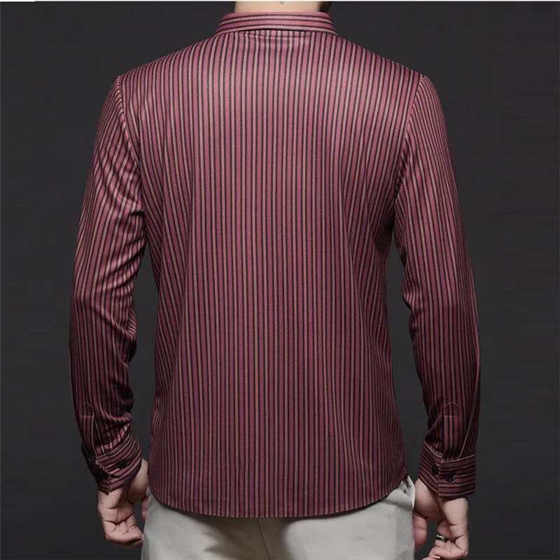 

Spring Summer Men's Long Sleeve Striped Shirts Fashion Smart Casual Shirt Men Slim Fit Single Breasted Office Breathable Tops