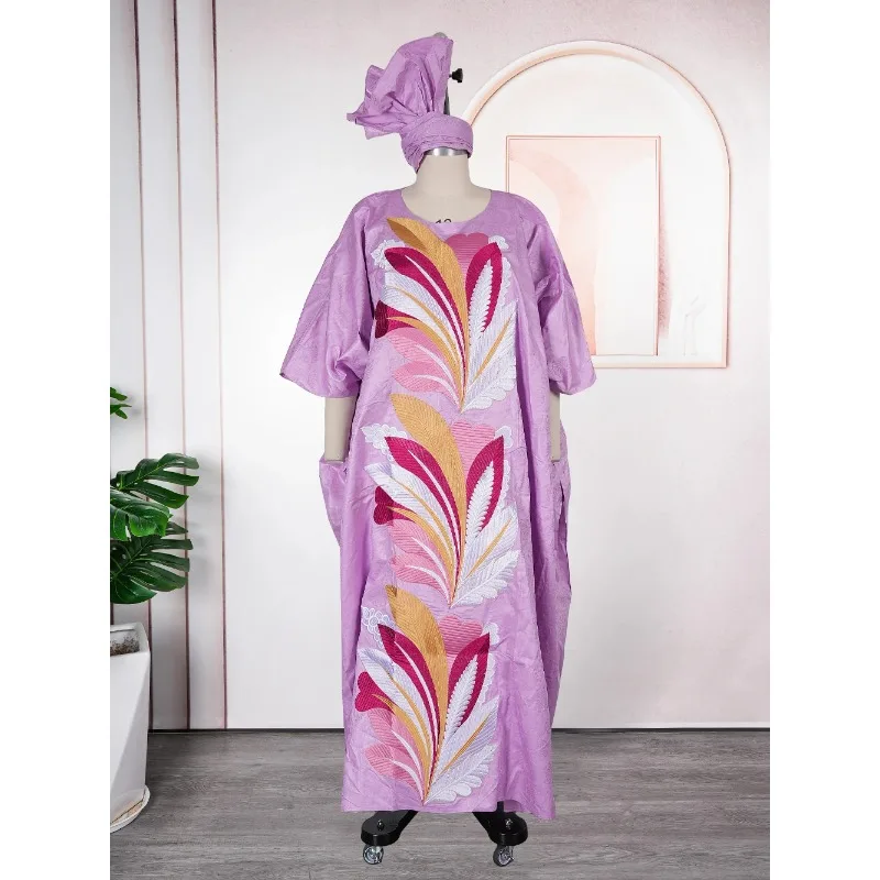 

African Dre ss for Women Plus Si ze Embroidery Weddi ng Guest Long Maxi Dress with Scarf