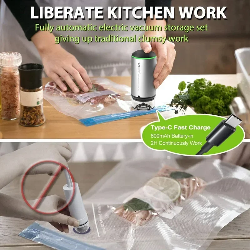 Sac de conservation des aliments Sous Vide réutilisable, sacs de conservation des aliments, thermoscelleuse Sous Vide, pompe à Air Rechargeable par