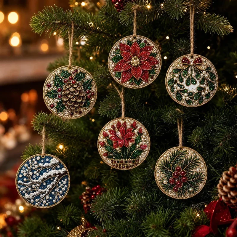 6 Stück Weihnachts-Rundanhänger 5D Diamant-Malerei-Set Ornamente DIY Strass-Anhänger Weihnachtsmann Schneemann Weihnachtsbaum-Anhänger – Detail 7