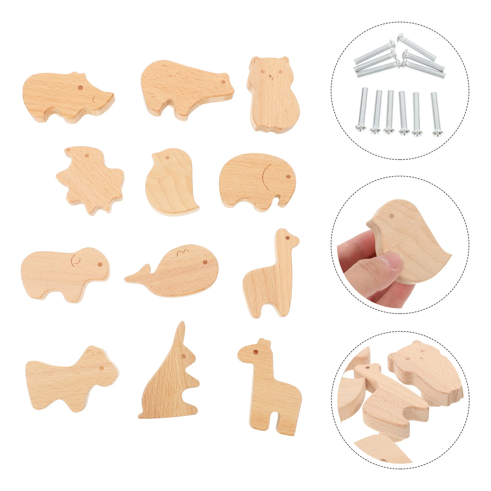 

12pcs Cute Animal Drawer Pulls Wooden Animal Knobs Natural Wood Cabinet Handles Sturdy Animal-Shaped Furniture Hardware Kids