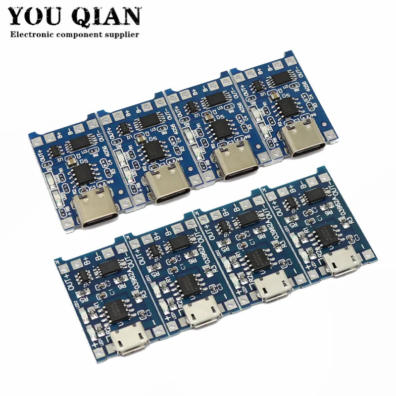 Módulo de cargador de batería de litio, placa de carga con protección, funciones duales, Li-ion, 5 piezas, 5V, 1A, Micro/tipo-c/Mini 18650, TP4056