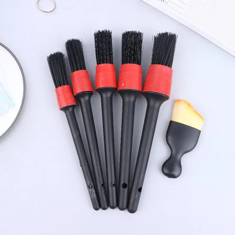 

6Pcs Car Detailing Brush Set Fiber Cleaning Brush For Cleaning Wheels Dashboard Air Vent Engine Interior Exterior Wash Kit