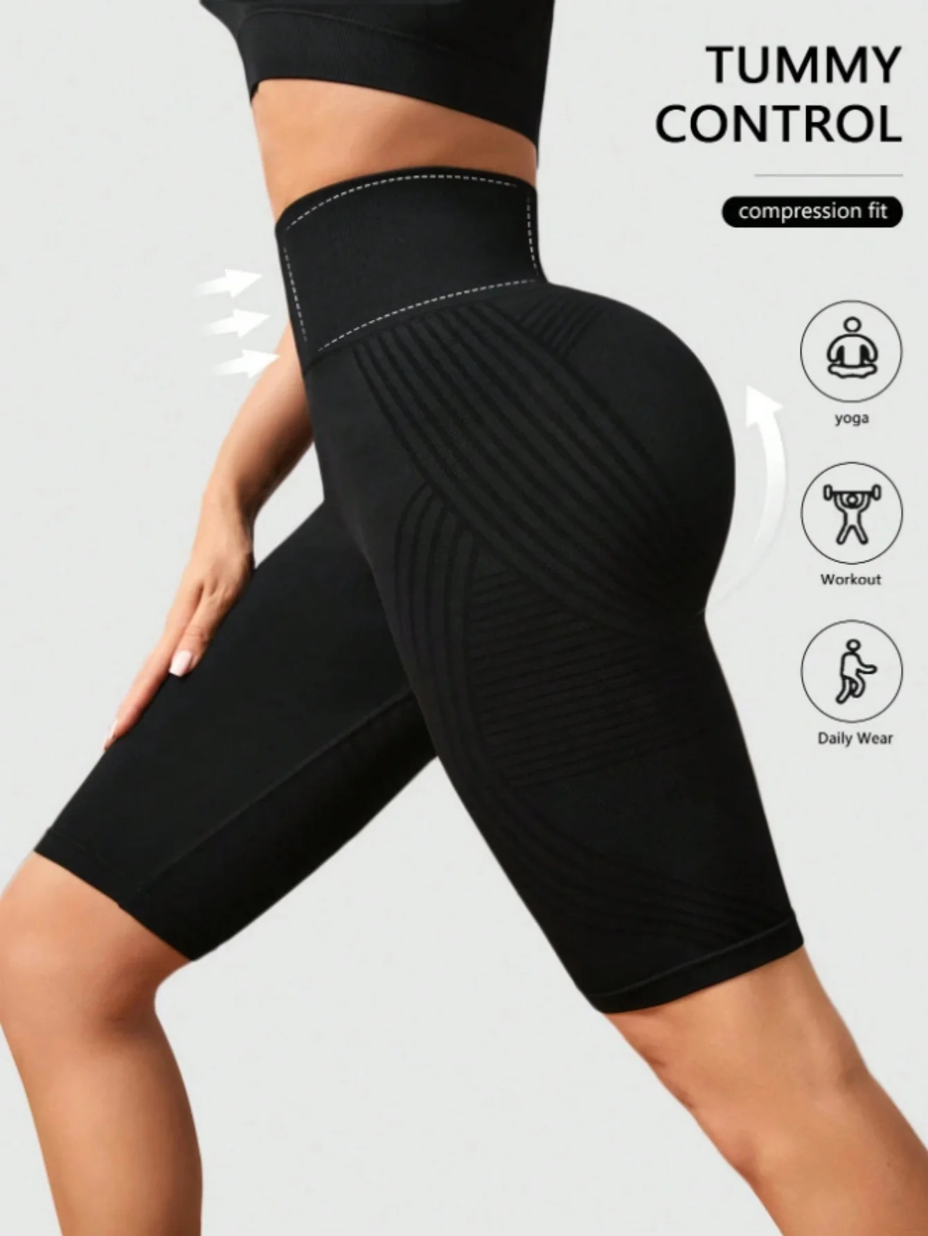 High waisted seamless hip lifting fitness pants with tight fit and high waisted peach hips, five quarter yoga pants