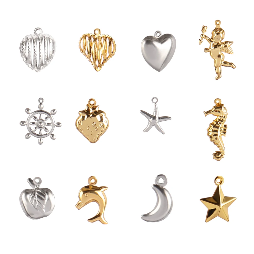 

5pcs/Lot Stainless Steel Heart Charms Star Moon Charms For DIY Earring Bracelet Pendant Jewelry Making Supplies Accessories