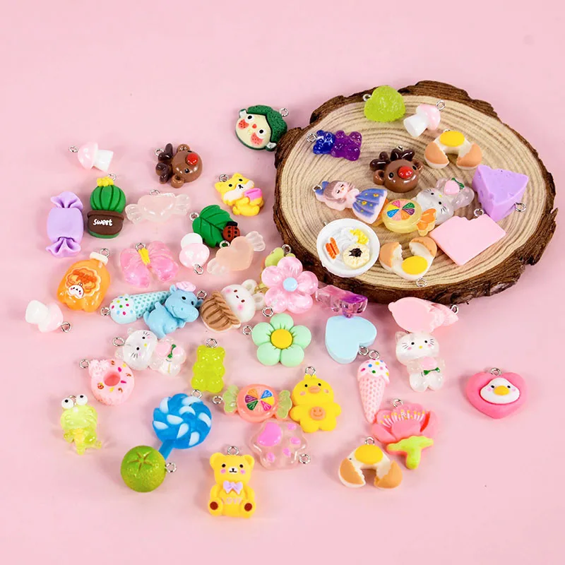 10Pcs Rndomly Mix Colorful Resin Animal Fruits Food Flower Pendants For DIY Jewelry Earring Bracelet Making Accessories