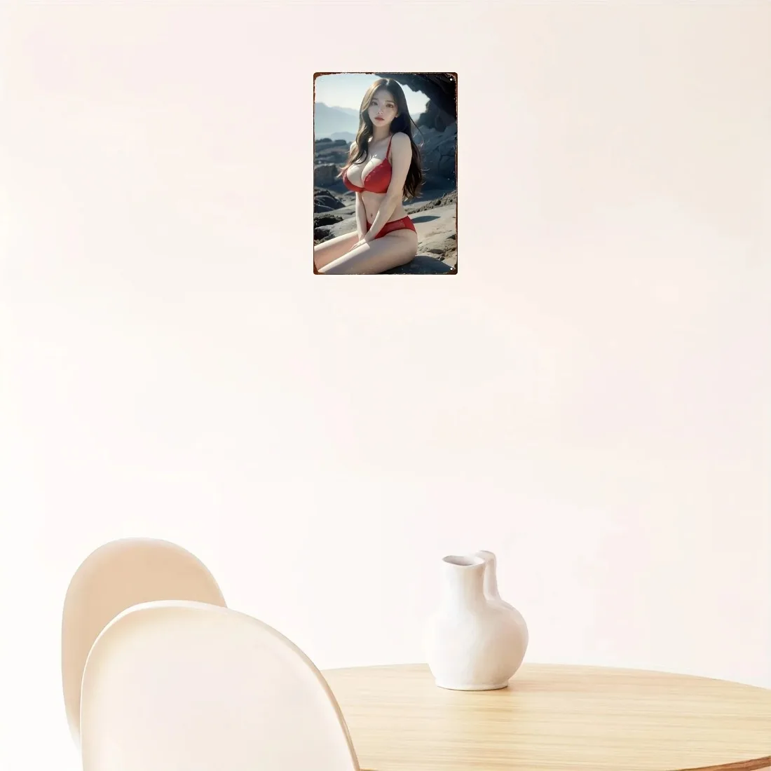 Vintage Anime Girl Metal Wall Art - 2D Red Lingerie Poster, Heavy Aluminum Sign with Pre-drilled Holes for Man Cave, Garage, Bar