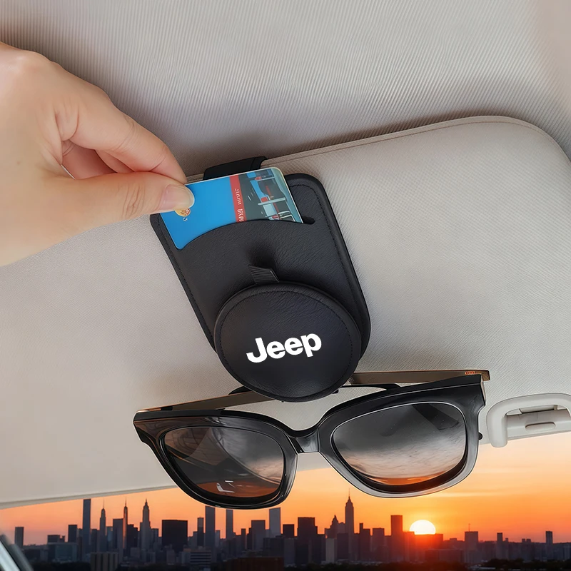 

Leather Car Sun Visor Glasses Clip Card Storage Box For Jeep Wrangler Grand Cherokee Avenger Compass Wagoneer Gladiator Patriot