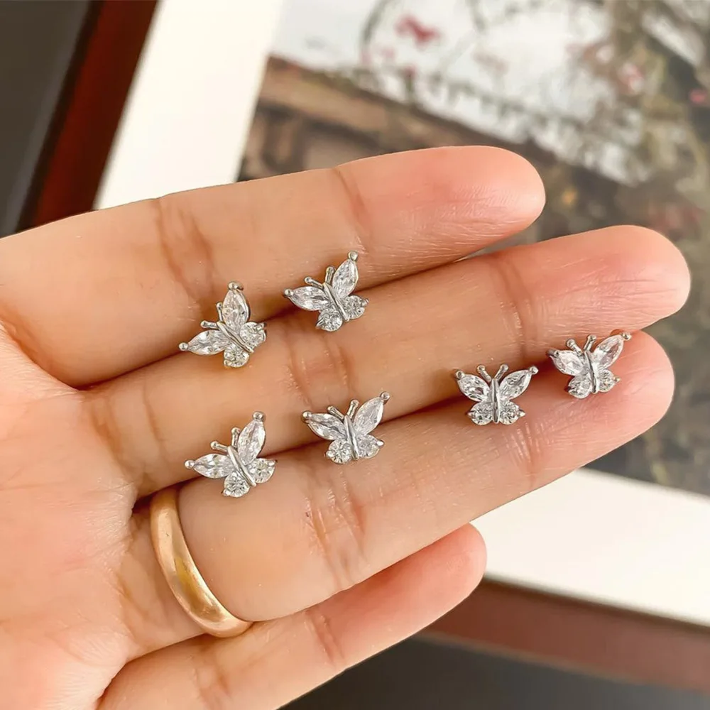 Huitan Exquisite Silver Color/Gold Color Butterfly CZ Stud Earrings Ear Piercing Accessories for Women Fashion Earrings Jewelry