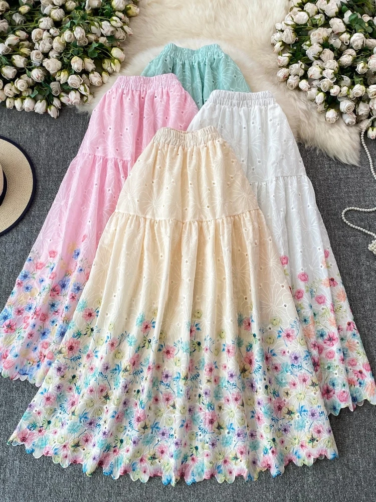 Skirt Premium Romantic Crochet Embroidery Floral Women Summer Vacation Style Design Stylish Fairy High Waist Midi Skirts