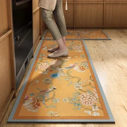 Alfombra de cocina de paisaje de estilo chino, alfombra de PVC con patrón de flores y pájaros, Retro, étnico, antideslizante, impermeable