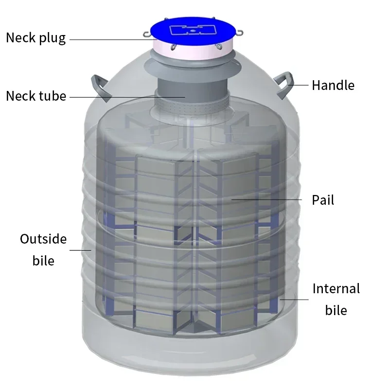 47L Medium Capacity Aluminum Liquid Nitrogen Tank Dewar Container YDS-47-127 with 6PCS 5*5 Rack for For Laboratories