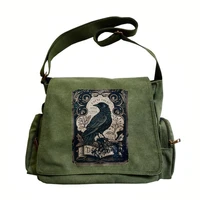 Bolso de hombro con estampado de cuervo Vintage para mujer, bandolera cruzada para hombre, bolso de lona para ordenador portátil de gran capacidad