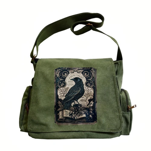 Imagen 1 del producto Bolso de hombro con estampado de cuervo Vintage para mujer, bandolera cruzada para hombre, bolso de lona para ordenador portátil de gran capacidad