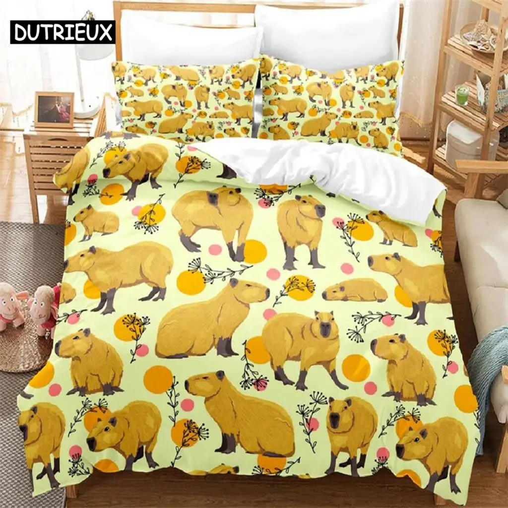 

3D Kawaii Capybaras Bedding Duvet Cover Set - Single/Twin/Full/Queen/King Size for Adult & Kid Bedrooms