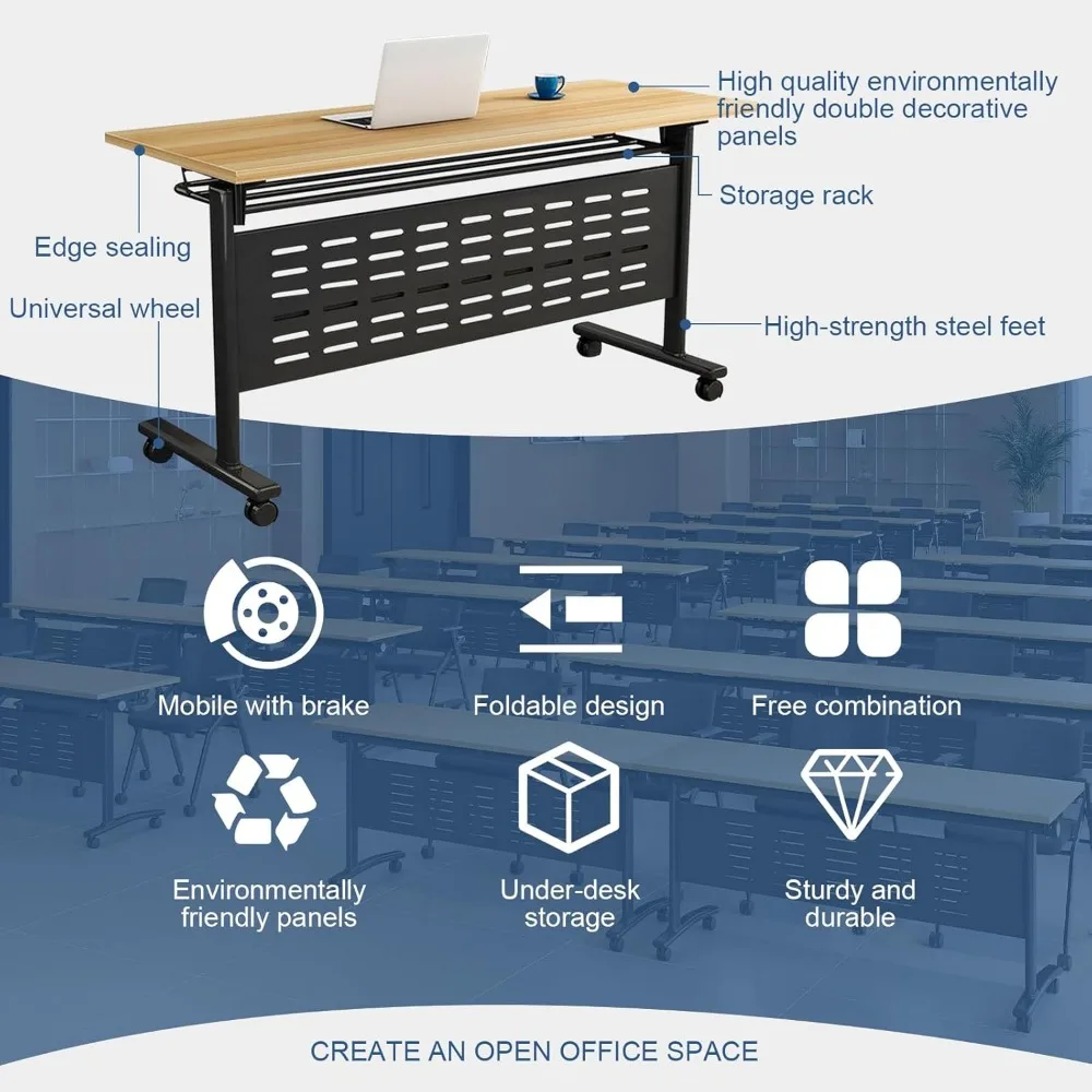 Mesa de conferência dobrável para 12-16 pessoas Mesas modernas de sala de treinamento com rodas para economizar espaço Mesas de escritório retangulares