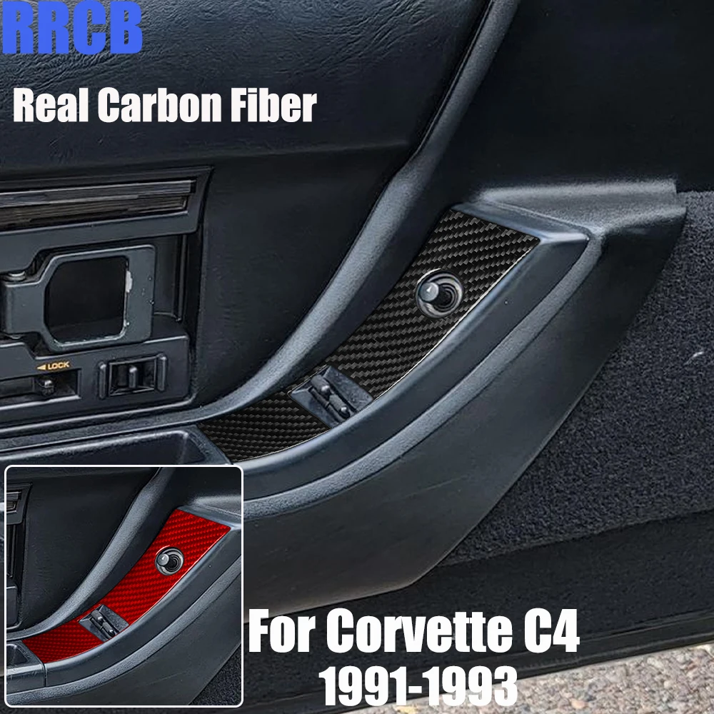 

Real Carbon Fiber Car Accessories Driver Window Lift Decorative Trim Soft Cover Sticker For Chevrolet Corvette C4 1991 1992 1993