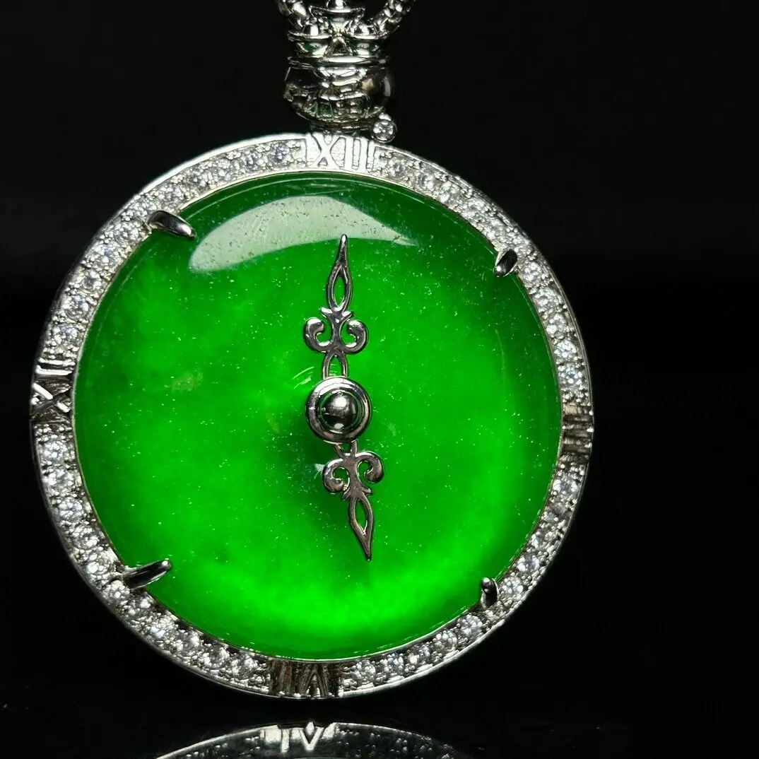 Certified Nature Ice Green jade Jadeite Bread safety Buckle Pendant&Necklace Ping buckle