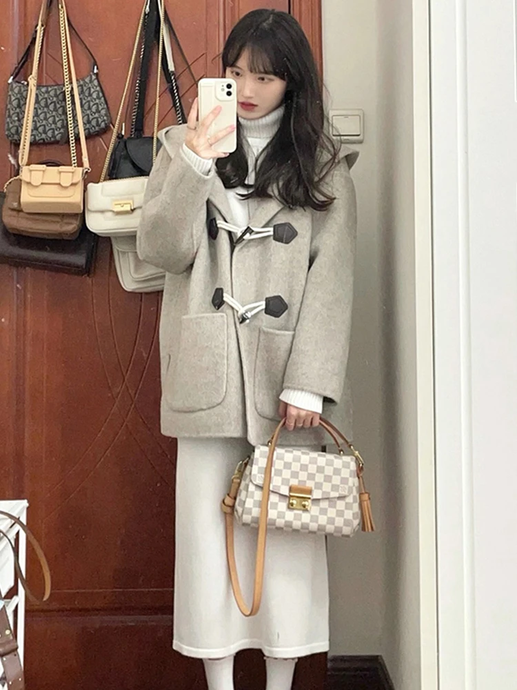 

Женское шерстяное пальто в Корейском стиле на пуговицах, повседневное осенне-зимнее модное пальто из смеси вискозы из полиэстера