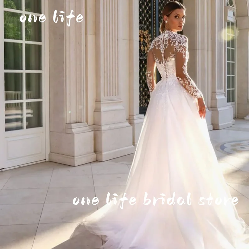 OL Customized Lace Wedding Dresses For Women Bride Long Sleeves 2025 Applique A-Line Luxury Bridal Gown Vestidos Novias