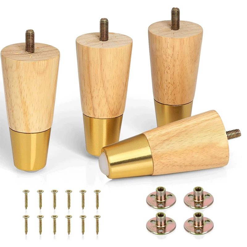 4Pcs Wood Furniture Legs, Round Solid Mid Century Legs 10CM 15CM Couch Legs Replacement Legs for Dresser Cabinets Sofas Ottoman